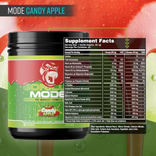 Image of Gorilla Mode Pre Workout - Massive Pumps | 800g (Candy Apple)