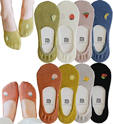 No Show Socks Women Non Slip Low Cut Flat Liner Socks Cute Non-skid Grip Boat Casual Invisible Socks 8 Pairs