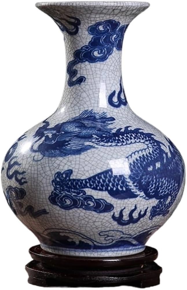 青色陶器花瓶 亀裂模様 青色陶器花瓶 亀裂模様