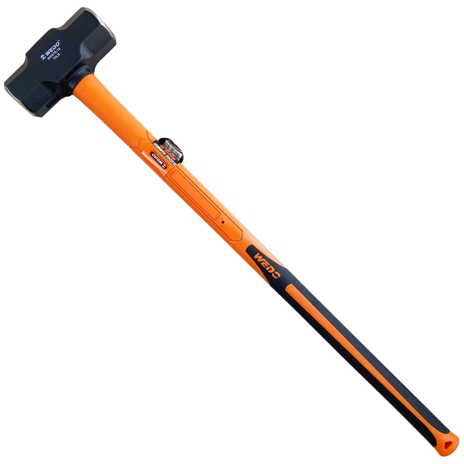 WEDO Sledge Hammer with Fiberglass Shaft, 10lb(4500g) Drilling Club Hammer, Crackhammer, High Carbon Steel, Length 894mm, Shock Resistant, Non-Slip Shaft