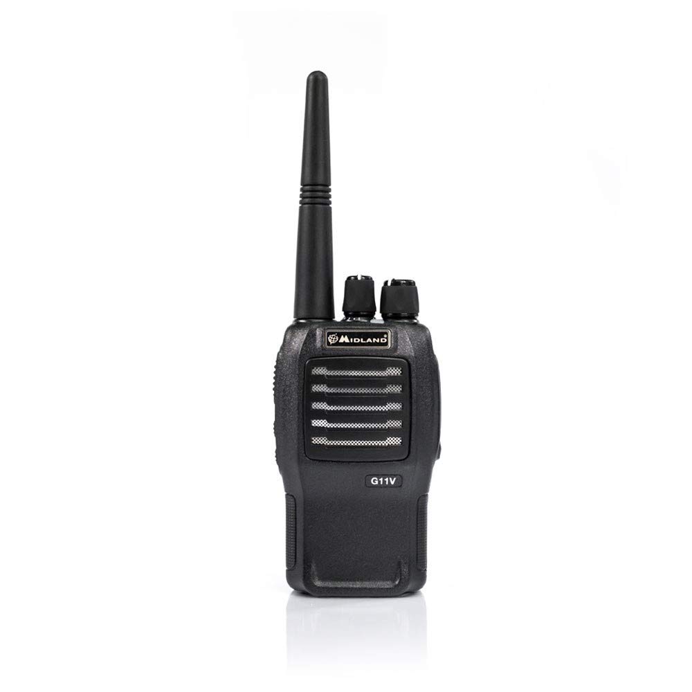 Midland G11V Radio Ricetrasmittente Walkie Talkie con Banda Pmr446 - 1 Ricetrasmettitore, Pacco Batteria Ricaricabile, Caricabatterie con Adattatore da Muro e Aggancio Cintura, Audio Chiaro e Potente, Nero