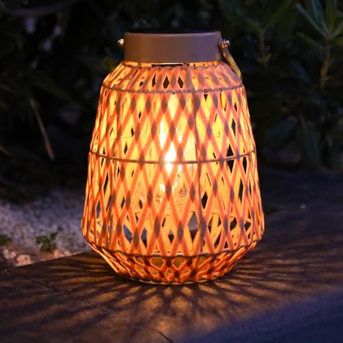 Afirst Solar Lanterns Outdoor, Rattan Hanging Solar Lights Natural Bamboo Waterproof Decorative Lanterns for Yard, Patio, Lawn,Pathway, Landscape, Garden Decor Mother's Day Gifts