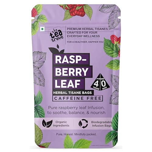 Image of The Tea Trove Organic Red Raspberry Leaf Tea Bags - 40 Pyramid Caffeine Free Raspberry leaf tea Bag in Resealable pouch to Support Women's Wellness, 40 g