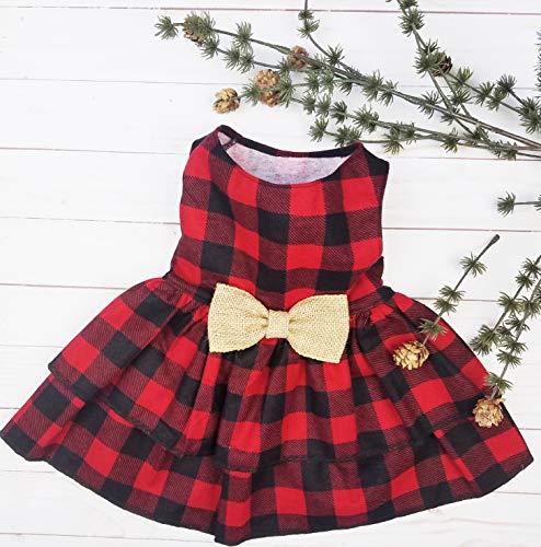 Christmas Dog Dress | Buffalo Plaid Dog Dress | Red Lace | XS to XXXL (XS- fits Dogs 3-7 lbs!)