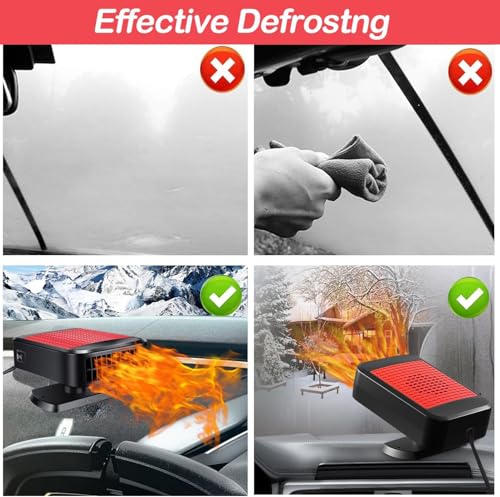 WEQNGIU Autoheizung - 12V 200W Scheibenenteiser und Entfeuchter, Tragbare Autoheizung mit Zigarettenanzünderanschluss, 2-in-1 Schnellheiz und Kühlfunktion mit 360°-Drehfunktion für PKW und SUV