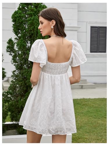Image of MakeMeChic Women's Casual Ruffle Mini Dress Summer Flutter Sleeve V Neck Tie Front Cutout A Line Dress