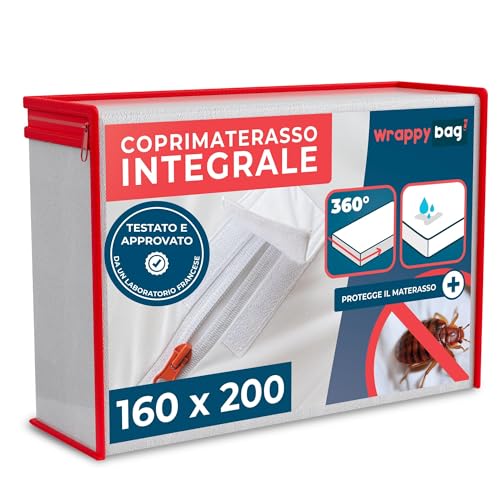 WRAPPYBAG Coprimaterasso Impermeabile - Protezione Integrale Anti-Acaro e Insetti - Coprimaterasso...