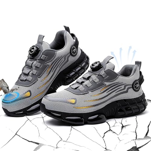 Image of Steel Toe Shoes for Men Women Safety Work Shoes with Cushioned Sole Lightweight Breathable Slip-on Safety Sneakers Industrial Construction Non-Slip Work Footwear Grey