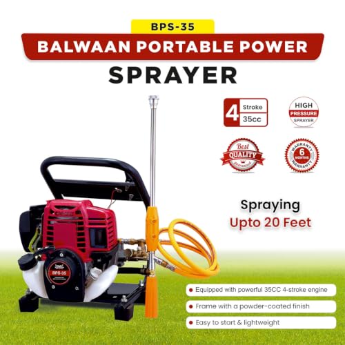 Image of Balwaan Krishi 35cc 4 Stroke Engine Power Pressure Sprayer Pump | BPS-35 | with Spray Gun & 50 Meter Hose Pipe, High Pressure Pump for Gardening, Cleaning