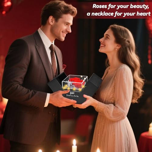 2 Preserved Rose Gift for Women - Eternal Rose with I Love You Necklace - Romantic Birthday Gifts for Girlfriend Mom Her Wife Grandma on Valentines Mothers Day Anniversary Christmas-Red - Image 3