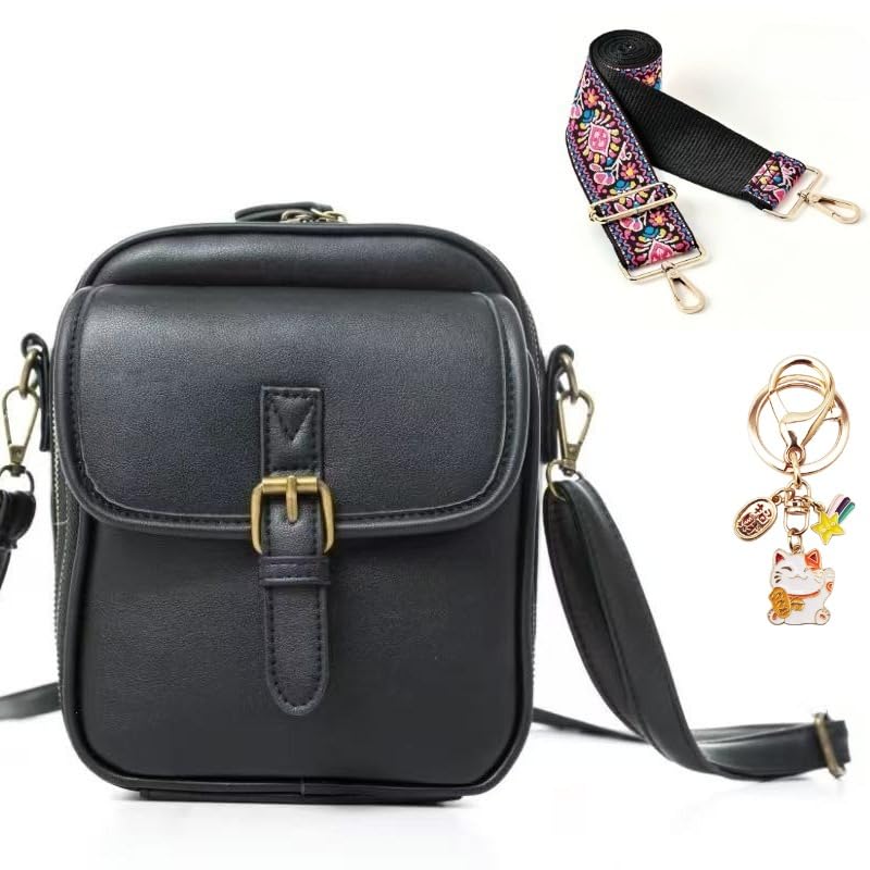 Lucky Cat Keychain Double Layer Large Capacity Messenger Bag Crossbody Leather Bag Retro Anti Theft Bag Hobo Strap BGUS-08-4