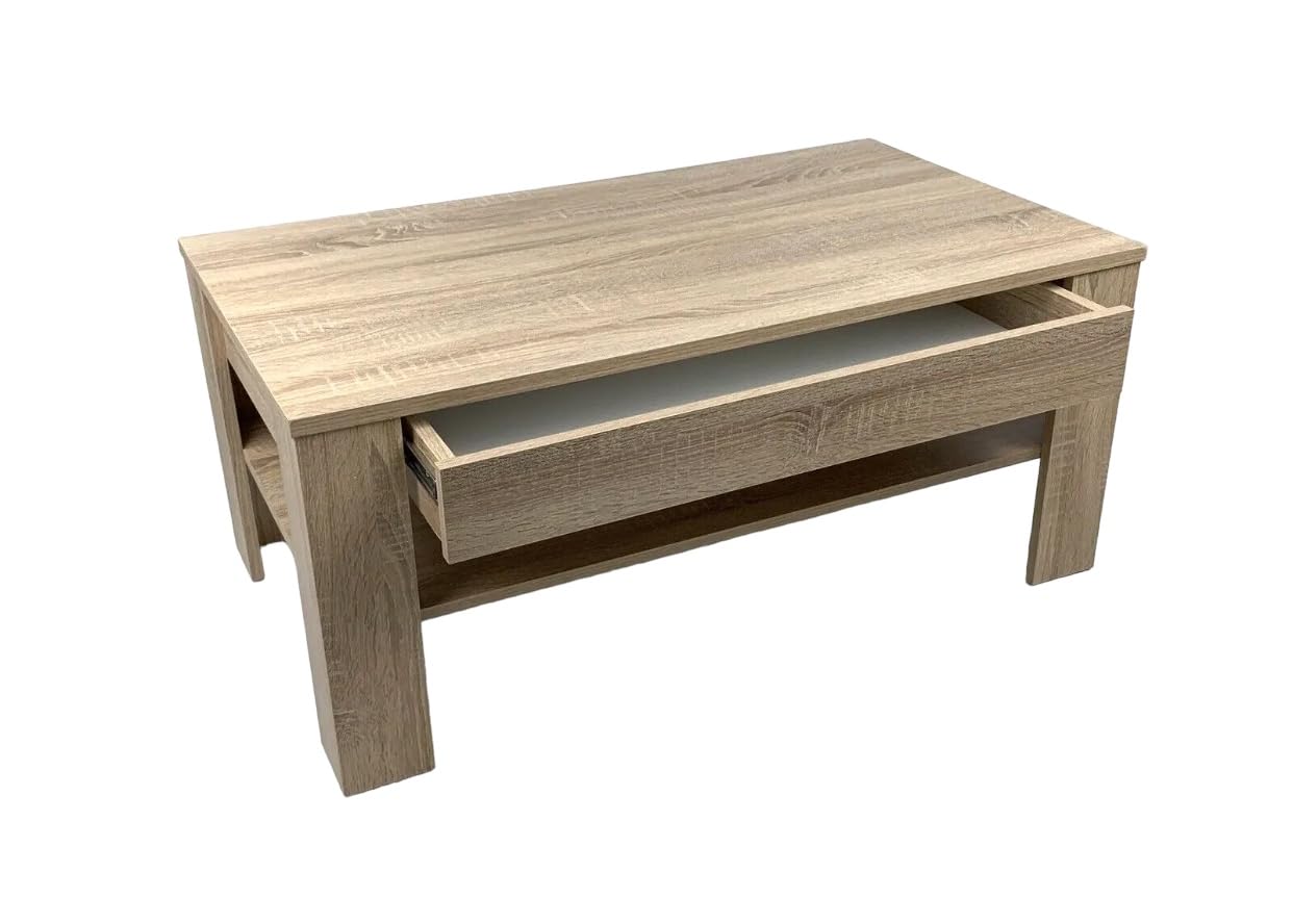 Unbekannt Couchtisch mit Schublade Wohnzimmertisch (EWA) Sonoma Eiche hell Sägerau 100 x 54x 43,5 cm