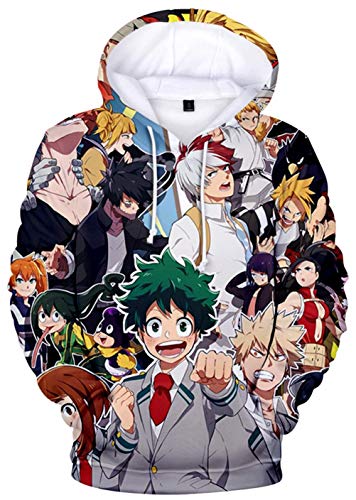 YIMIAO Hombre Niños Sudaderas con Capucha Chicos Jóvenes My Hero Academia Japonesa Anime Impresión 3D Anime Uniforme Mujer Niña Pullover(3XL)