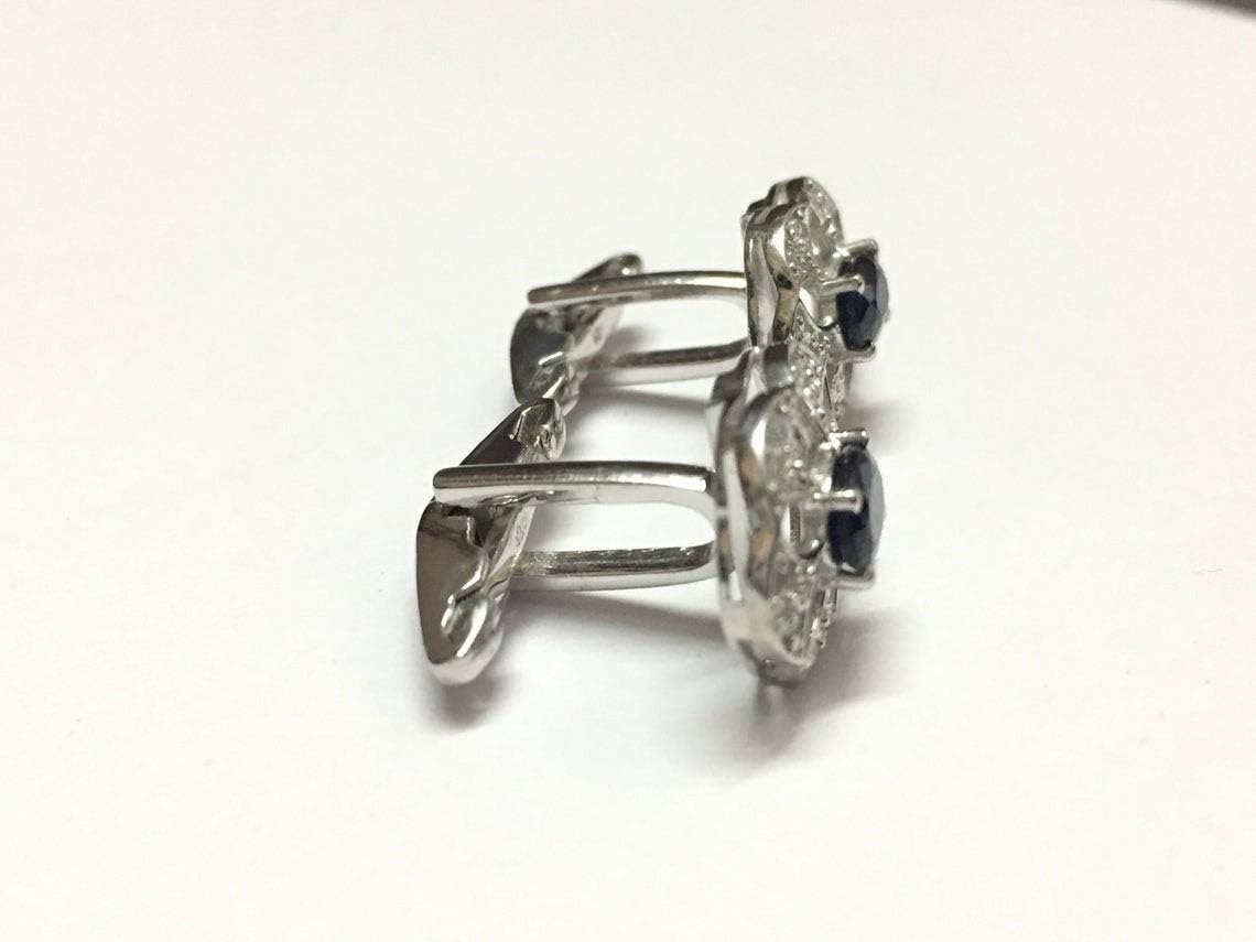 Silver Blue Sapphire Cufflinks 1.8 Ct Blue Sapphire Men Cufflinks Groomsmen Cufflinks For Wedding