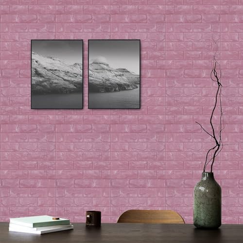 Image of Self-Adhesive Waterproof PE Foam 3D Wall Panels Wallpaper Sticker for Bathroom, Living Room, and Home Decoration (70 x 77cm, Appx. 5.8Sq Feet) (100, Pink)