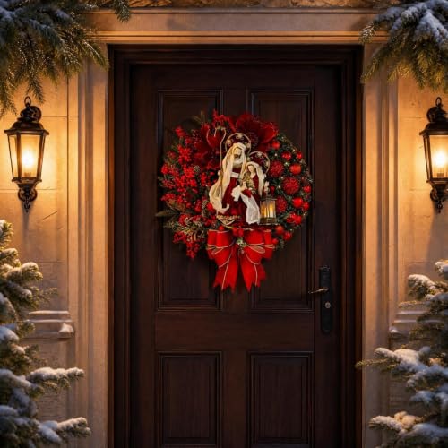 12×10.4'' Little Jesus Figures Christmas Wreaths for Front Door Home Decor - image 3