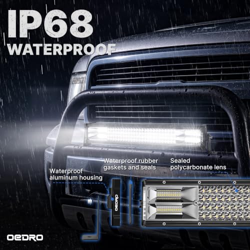Image of OEDRO 22 Inch LED Light Bar 520W 36400LM Quad-Row with Wiring Harness | Spot Flood Combo Led Work Lights IP68 Grade Off Road Light 12V 24V Fit for Jeep Pickup SUV 4WD 4X4 ATV UTE Truck Tractor
