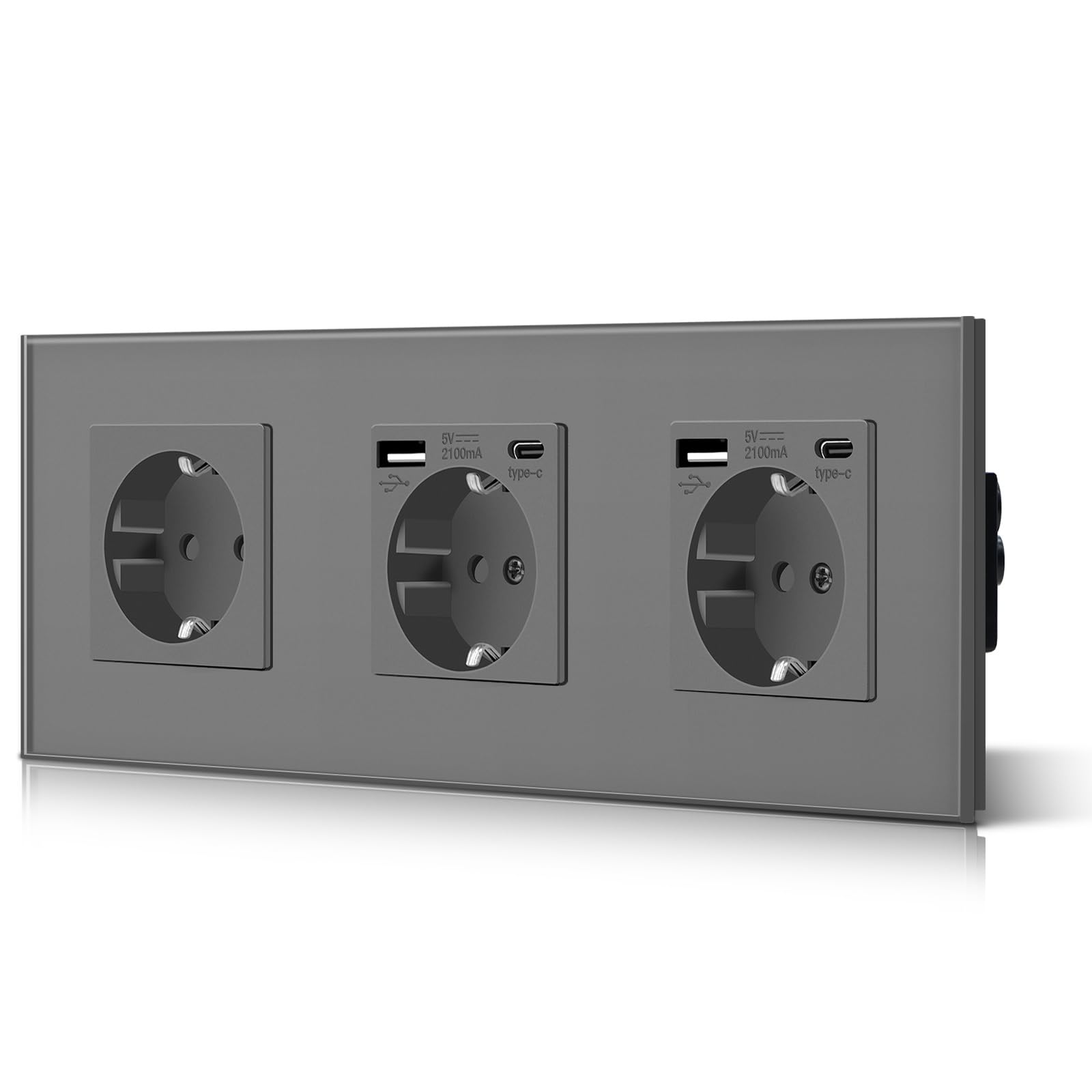 BSEED Enchufe de Pared con USB C,Enchufes Dobles Empotrados con Cristal,Toma de Corriente,Seguridad infantil,Fácil de Instalar,M Serie,2 Enchufes con USB y Tipo C,157mm Blanco — view 60
