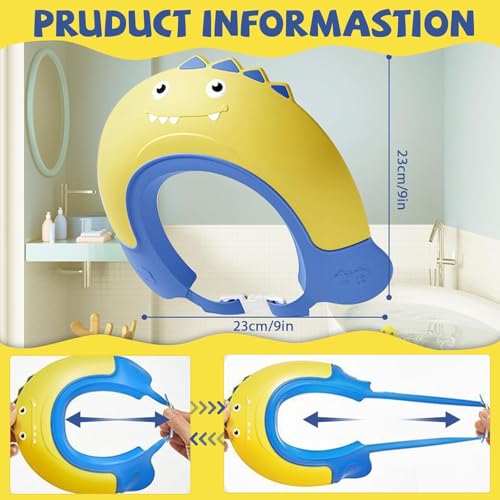 Image of Baby Shower Cap Shield, Shower Cap for Kids, Visor Hat for Eye and Ear Protection for 0-9 Years Old Children,Cute Dinosaur shape Makes the Baby Bath More Fun (F)