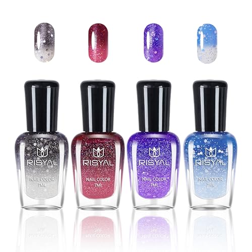 4er Set Farbwechsel Nagellack – Temperaturgesteuerter Nagellack mit Farbtemperaturregelung, langanhaltend und schnelltrocknend, Color Change Nail polish für Nageldesign, ohne UV-Lampe (Multifarbene D)