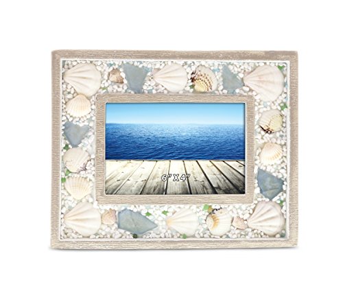CoTa Global Nautical Oceanic Sea Shell Intricate Art 4x6 Wooden Picture Frame Holder, Handcrafted Back Easel Tabletop Accent - Ocean & Sea Life Home Decor Accessories