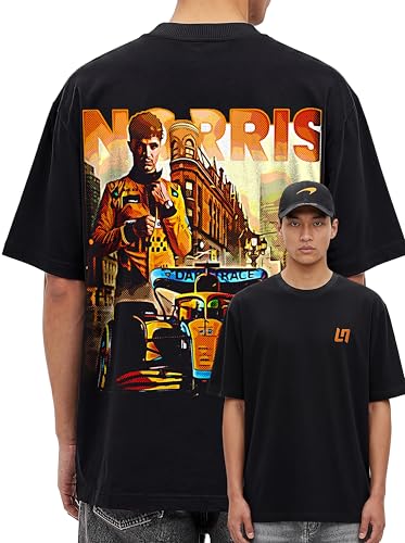 Image of Men's Cotton Oversized T-Shirt - Relaxed Fit Half Sleeve F1 Graphic Print Tee for Streetwear & Casual Outings - Black
