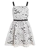 Calvin Klein Girls' Sleeveless Round Neck Fit and Flare Party Dress, White Eyelet, 16 Plus