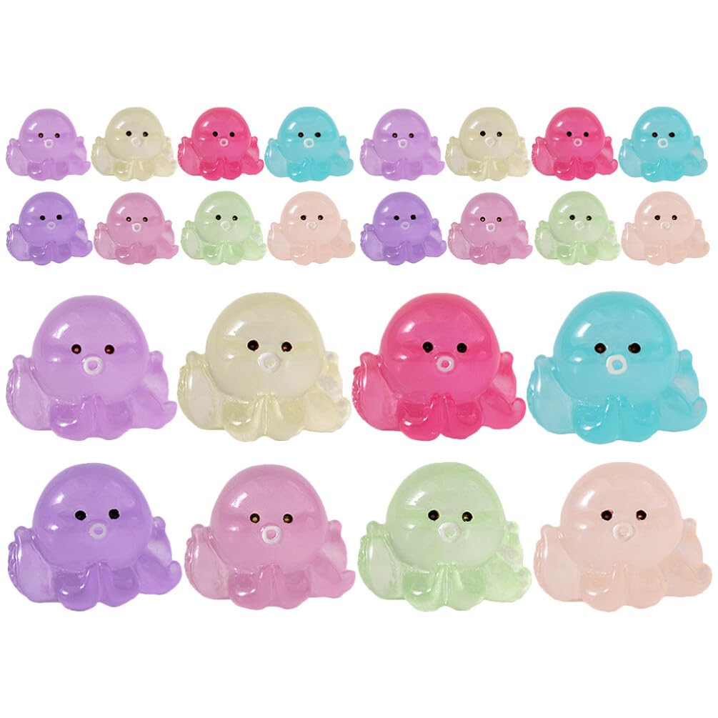 YARNOW 24pcs Miniature Octopus Figurine Luminous Tiny Octopus Mini Resin Octopus Glow in The Dark Miniature Figures for Aquarium Landscape Dollhouse