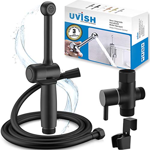 Handheld Bidet Toilet Attachment Sprayer,Uvish Bathroom Sprayer Kit, Bidet Faucet Toilet Water Sprayer Set with Precision Pressure Control Jet Spray,Ergonomic Design,Matte Black,Solid Brass