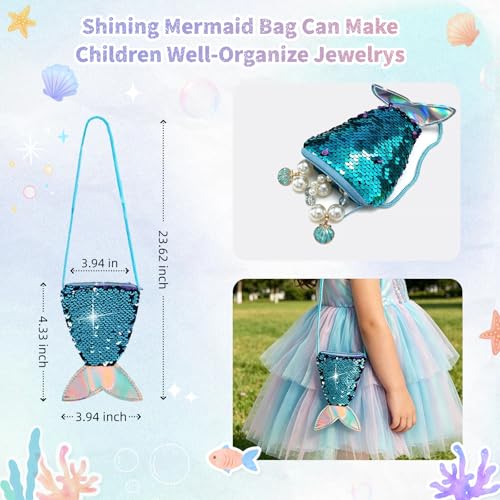 KEWORUIT Mermaid Costume for Girls -Little Mermaid Dress with Jewelrys&Sparkling Sticker, Princess Dress Up for Girls Birthday Gift (Blue, 5-6 Years) by KEWORUIT - Used condition - Image 3