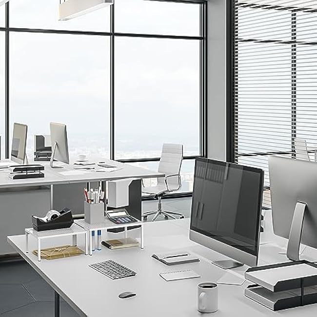 Simple Houseware Expandable Stackable Kitchen Counter Shelf Organizer, White, Metal Top, 11.25L x 7.9W x 5.4H