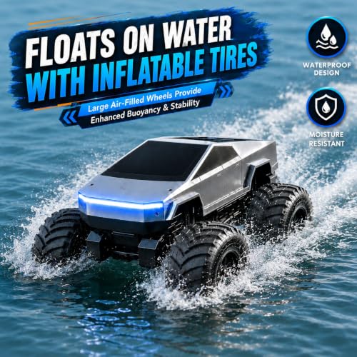 Image of GRAPHENE 1:18 Scale 4WD Amphibious Remote Control Drift Car Waterproof RC Monster Truck 360 Stunt Rotation 2.4GHz Rechargeable Off-Road Rock Crawler LED Lights All Terrain Cyber Truck for Boys Girls