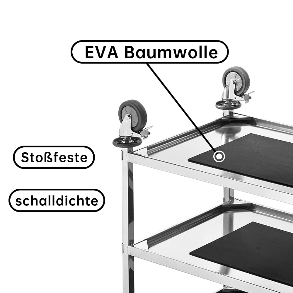 BPT Edelstahl Servierwagen mit 3 Böden Partition Küchenwagen，Restaurant Hotel Schul Servierwagen (75 x 40 x 83cm)