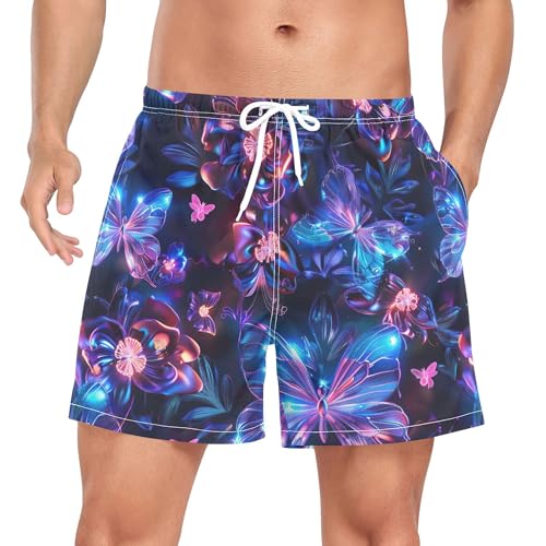 xigua Colored Butterflies Mens Swim Trunks with Liner, 5 inch Quick Dry Mens Boardshorts for Beach