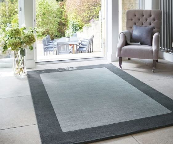 Wool Border Rug for Living Room Bedroom Sierra Apollo Carpet Thick Soft ...