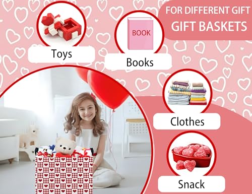 Image of Large Valentine's Day Basket Heart Shaped Storage Bin for Gifts Collapsible Organizer Room Decor (Grid Love)