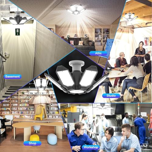 Eqquorva 6 Pack 220W Garage Light Ceiling Led Deformable LED Shop Lights for Workshop E26 E27 Screw in Garage — view 6