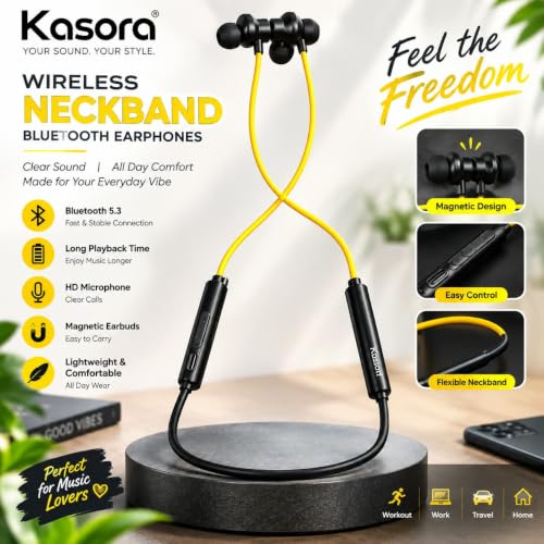 Image of Casora Wireless Neckband Bluetooth Headphones with Built-in Mic, 60H Playtime, IPX5 Water & Sweat Resistant, Bluetooth 5.3, Magnetic Earbuds, Lightweight Neckband Earphones for Sports & Workouts