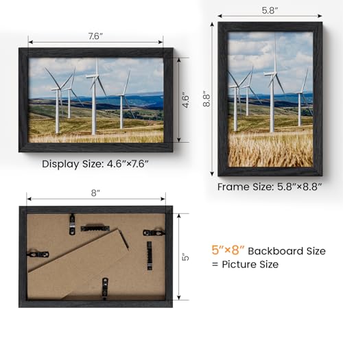 Image of 5x8 Picture Frame,Solid Oak Wood 5 inchx8 inch Photo Frame, Black Color Tempered Real Glass 5 by 8 Wooden Frames with No Mat,8x5 Picture Frames for Wall or Tabletop Display