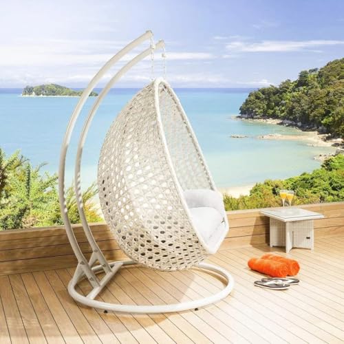 Image of OMANSH Double Seater Swing Chair with Stand & Cushion & Hook Outdoor || Indoor || Balcony || Garden || Living Room (White-White)