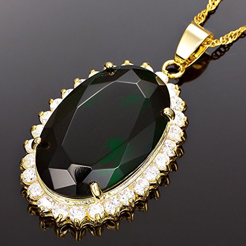 RIZILIA Lady Fashion Jewellry 1 Oval Cut Green Emerald Gem Gold Tone Pendant Necklace4