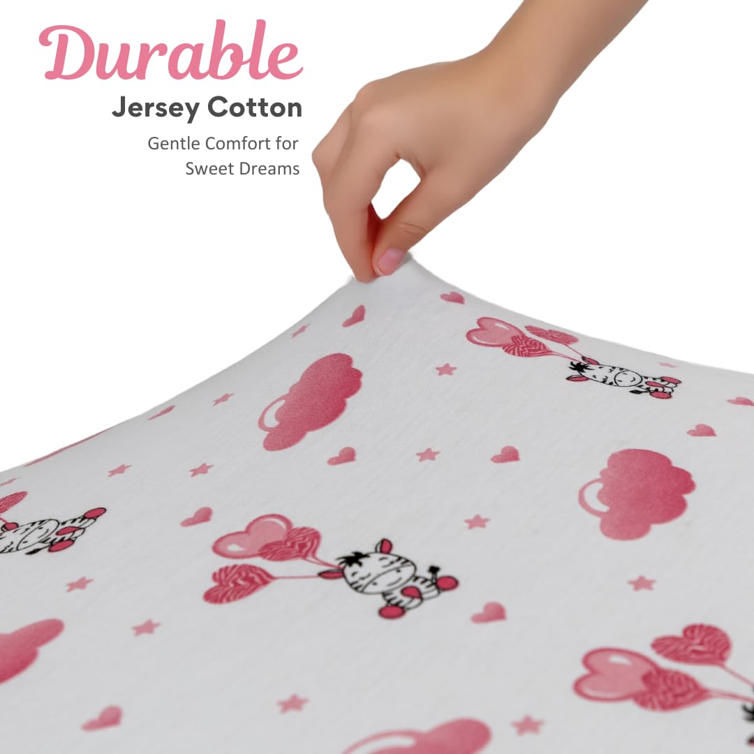 JABMARS Sábanas para cuna (paquete de 3) – Sábanas bajeras de algodón suave para cuna de bebé | Bonitas sábanas y colchón de cama infantil | Juego de ropa de cama para cuna de bebé niña | Cebra rosa