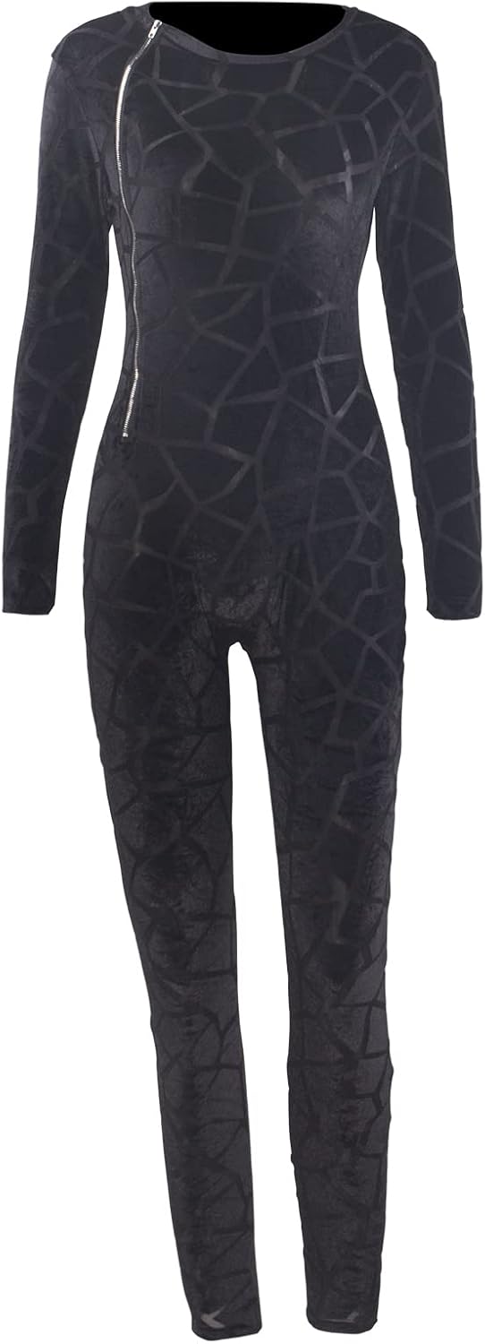 sedmoda Women's Sexy Bodycon Jumpsuits Long Sleeve Sheer Mesh Patchwork Side Zipper Party Club Rompers - Image 2