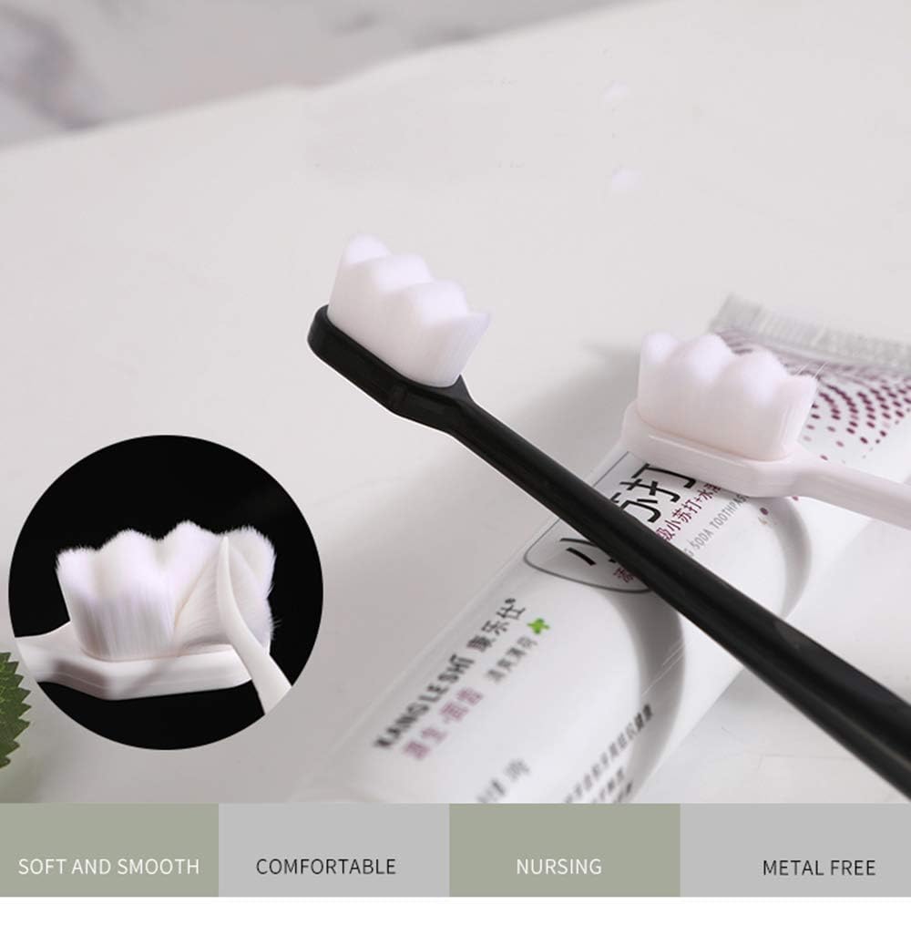 FRENYEAR 2 PCS Toothbrush Ultra-fine Nanometer Dental Care Whitening Deep Cleaning Tooth Sensitivity for couple 10000 Hairs Adult Children Pregnant Woman Postpartum White and Black (4) 4