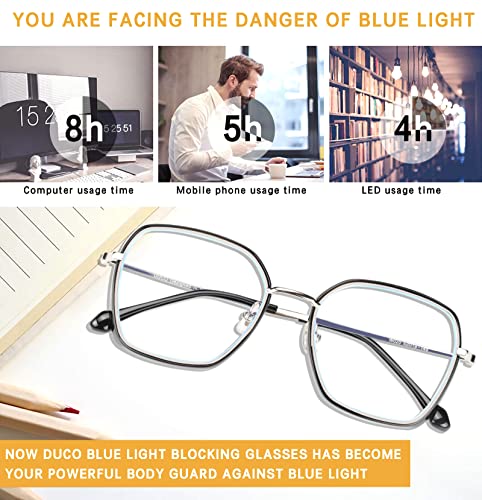 Image of DUCO Retro Square Blue Light Glasses for Women Oversized Blue Ray Blocking Glasses Computer Glasses Teens Fashion Eyeglasses W020