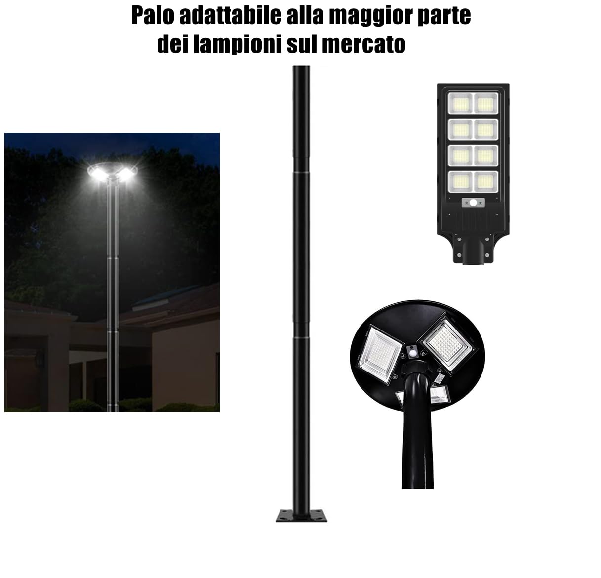 Dopa Dopastore Staffa Per Supporto In Metallo da 3 Metri Palo Per Lampione LED Telecamere Videosorveglianza Nero Da Esterni Giardino Viale Cortile