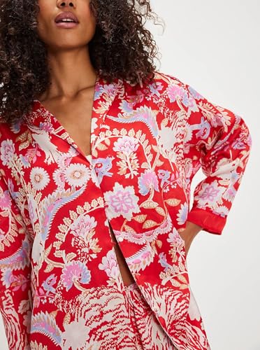 Image of LILTWIST Silk Satin Pajamas Set for Women 2 Piece Floral Pjs Wide Leg Lounge Pants Set Long Sleeve Button down Pj Shirts Set