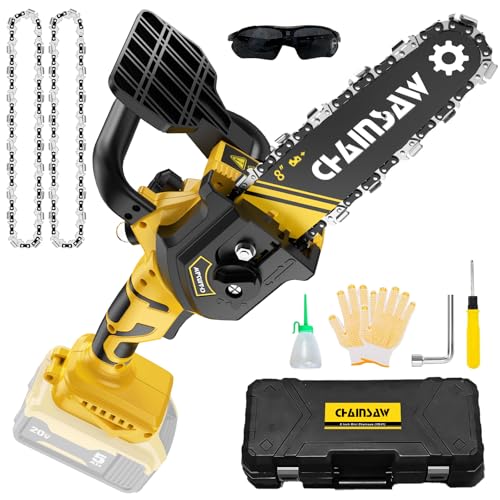 Mini motosierra inalámbrica de 8 pulgadas compatible con batería Dewalt de 18 V y 20 V, engrasador automático sin escobillas, motosierra eléctrica pequeña portátil de mano con cadena para cortar