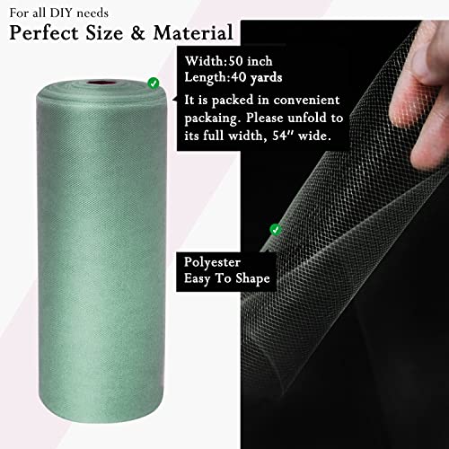 Image of Sage Green Tulle Fabric Rolls 54 Inch by 40 Yards Tulle Bolt Spool for Wedding Decorations DIY Tutu Baby Shower Table Skirt Ceiling Decor Birthday Party Craft Supplies