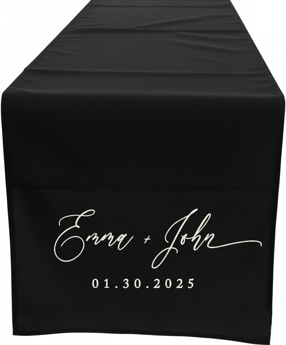 T-SHIRT DESIGN STUDIO - Customized Table Runner – Personalized Text / Logo, Printed Name Design for Business, Tradeshow, Events, Exhibition, Weddings (Black, 76x150cm)